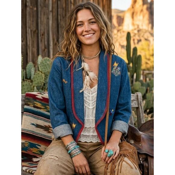 Rickie Jackets & Blazers - Vintage 90’s Rickie aztec embroidered denim jacket